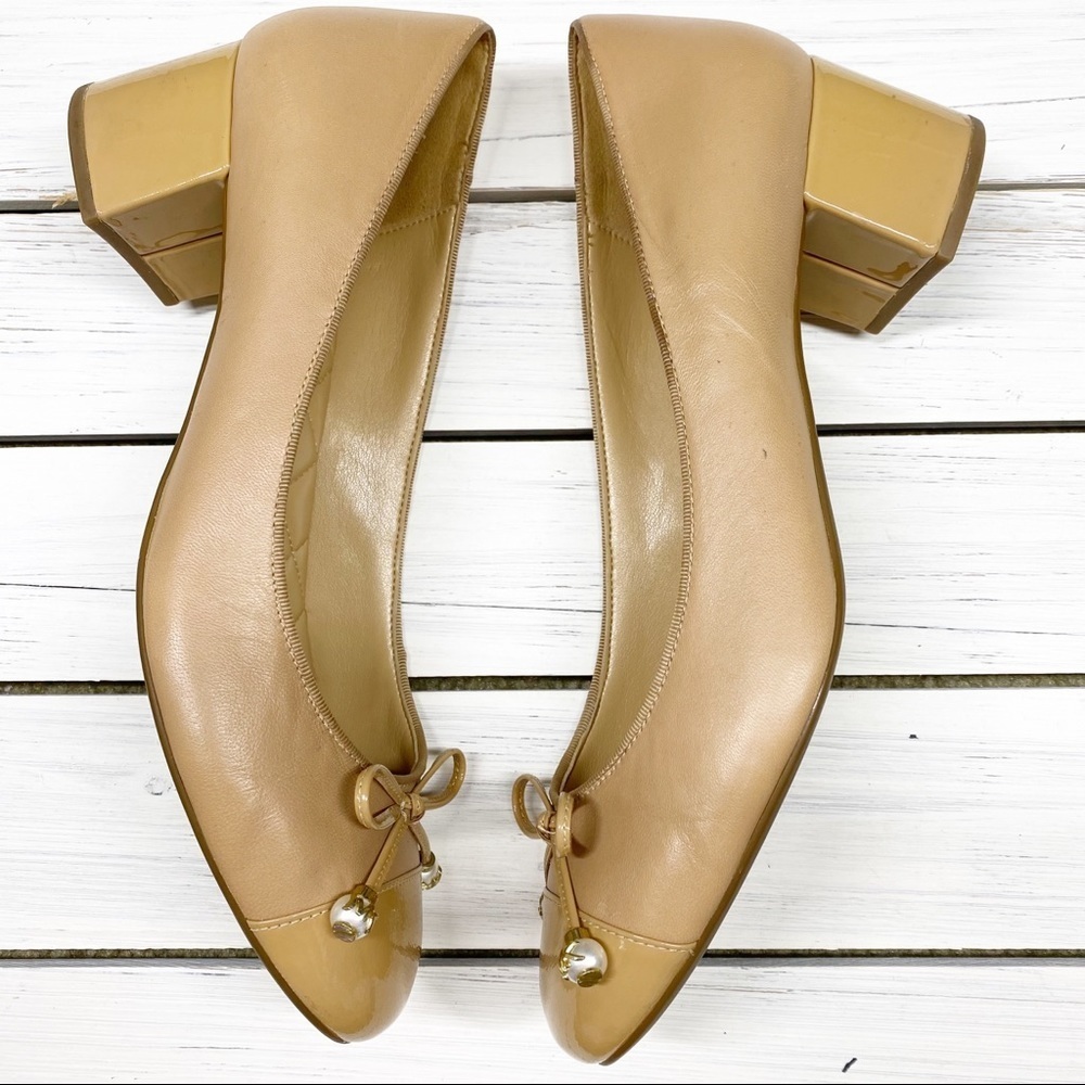 Michael Kors Quilted Nude Beige Patent Leather Ballet Chunky Heel 10 - Picture 7 of 12